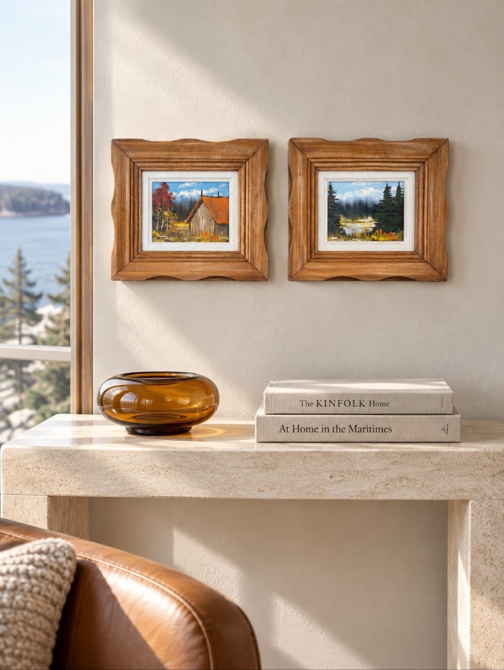 Pair Vintage Miniature Original Landscape Paintings Signed Wood Frames 8x9
